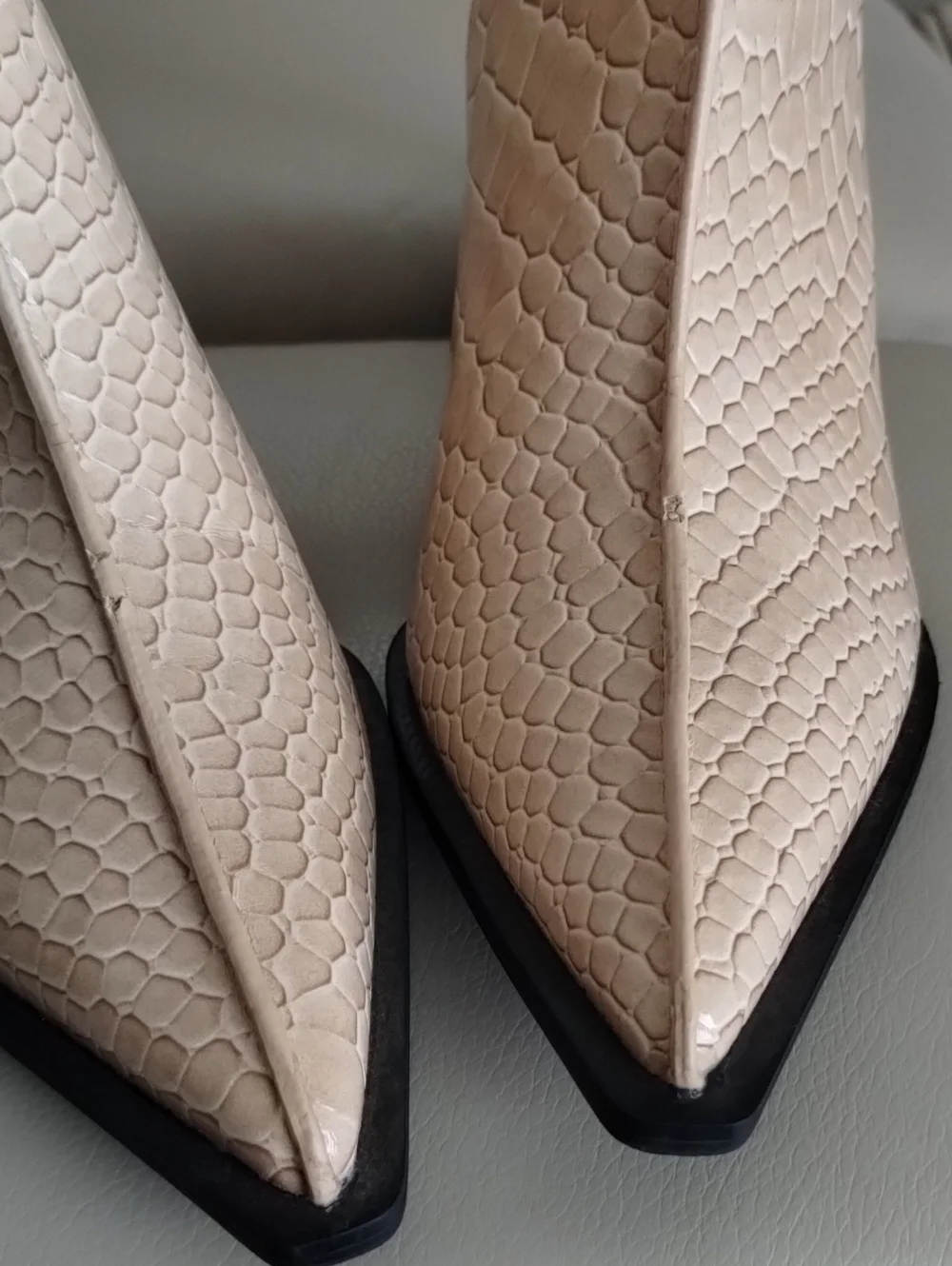 Topshop Cream Croc-Effect Square Toe Ankle Boots